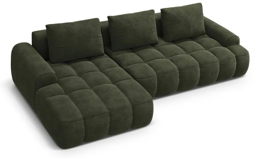 Zelená zamatová rozkladacia/s úložným priestorom rohová pohovka (ľavý roh/s leňoškou) Linz – Cosmopolitan Design