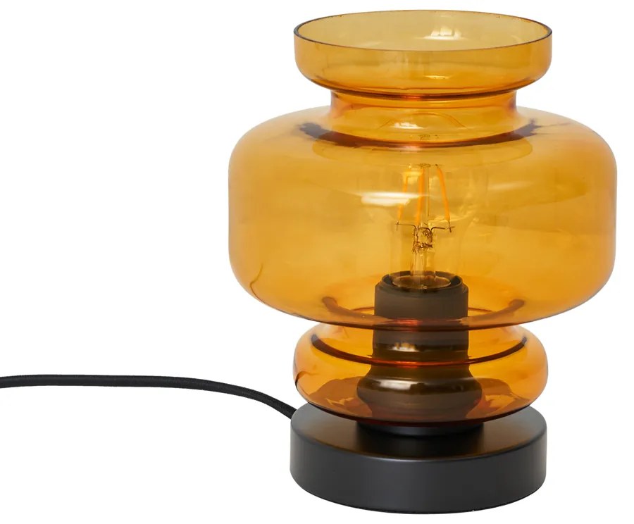 Retro stolná lampa čierna s oranžovým sklom - Denise