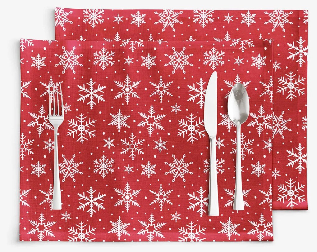 Goldea vianočné prestieranie na stôl valencia - biele vločky na červenej - sada 2ks 30 x 40 cm