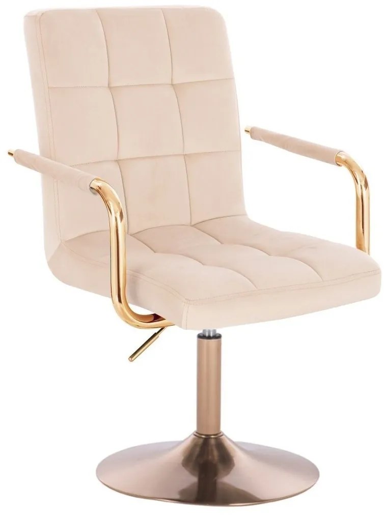 LuxuryForm DESIGN Otočná stolička VERONA GOLD VELUR na zlatom tanieri - krémová