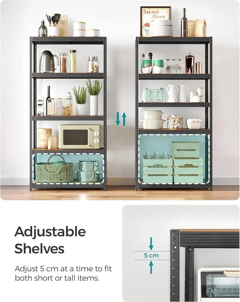 Regál s vysokou nosnosťou, nastaviteľné police, rustikálny hnedý