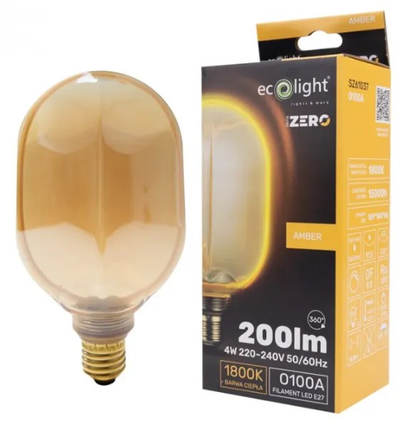 ECOLIGHT Dekoratívna LED žiarovka E27 4W 200lm O100 Amber Retro - rada ZERO