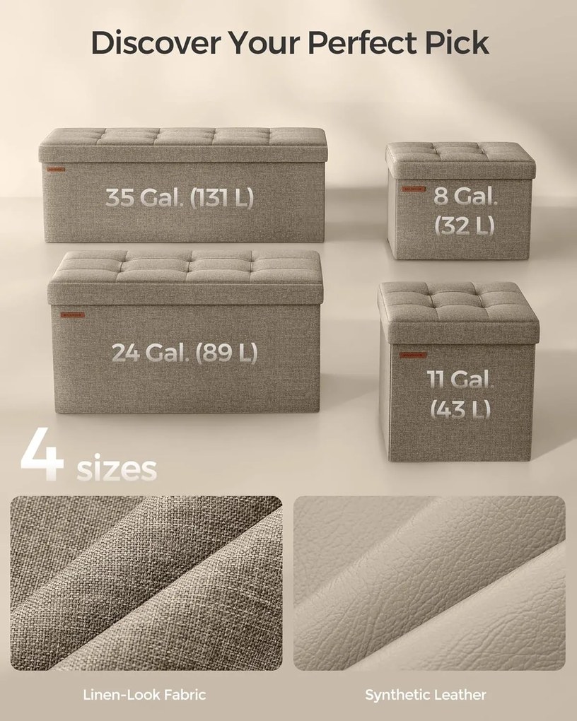 Taburetka s úložným priestorom, skladacia lavica, 38 x 110 x 38 cm, ťavia hnedá