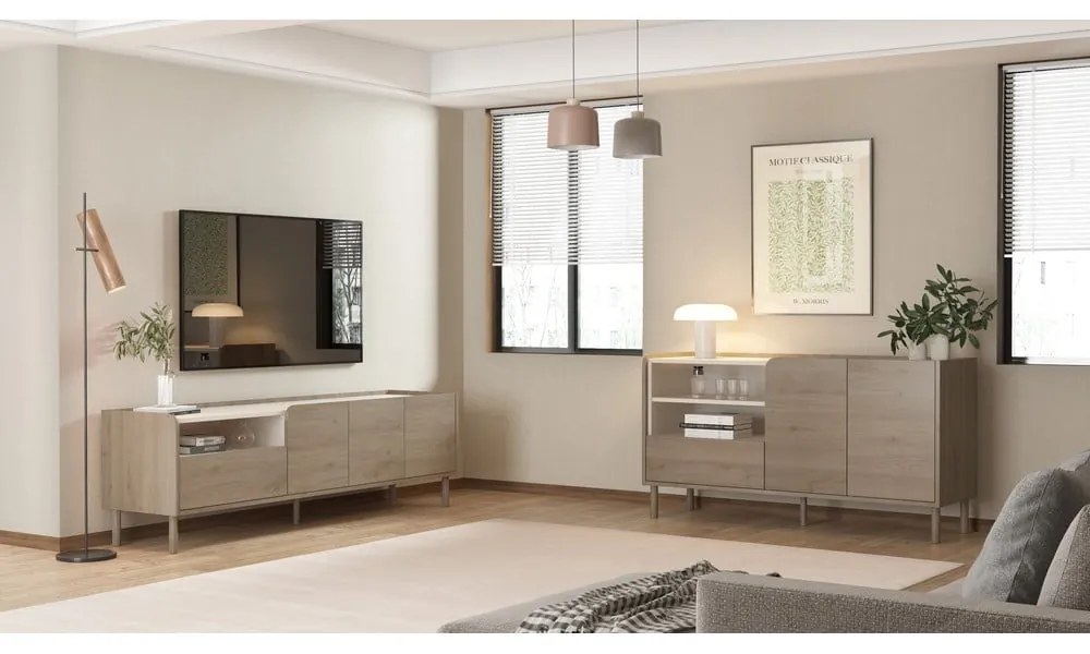 TV stolík v dekore duba v prírodnej farbe 180x55,5x44 cm Monza – Marckeric