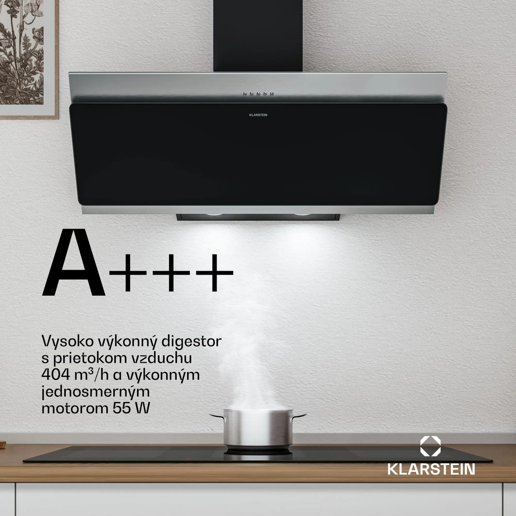 Klarstein Alessia komínová digestoř | odťah a recirkulácia | nerezová oceľ | 417 m³/h | 90 cm
