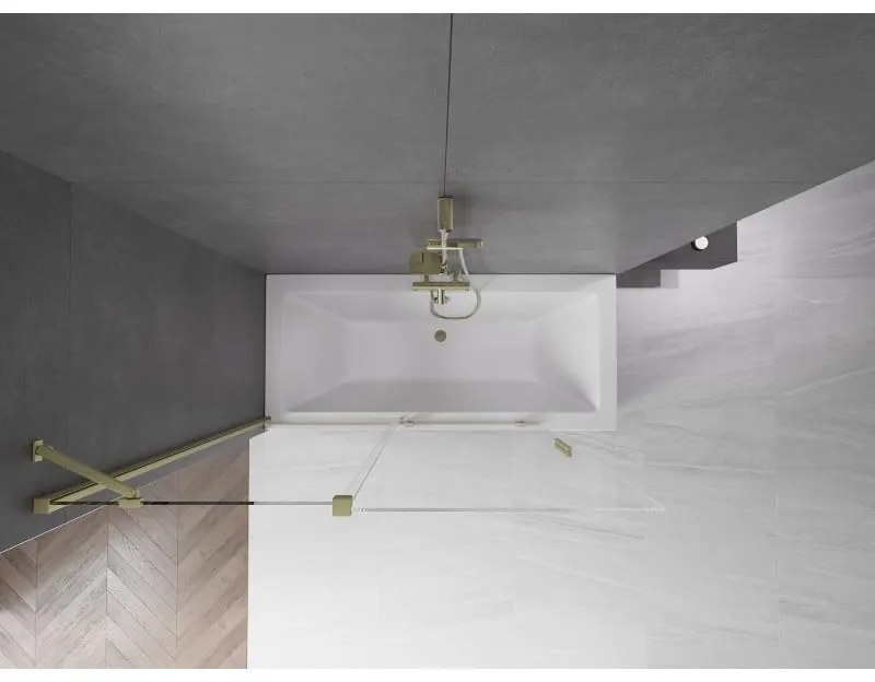 Mexen Velar, 2-krídlová posuvná vaňová zástena 140 x 150 cm, 8mm číre sklo, zlatý matný profil, 896-140-000-01-55