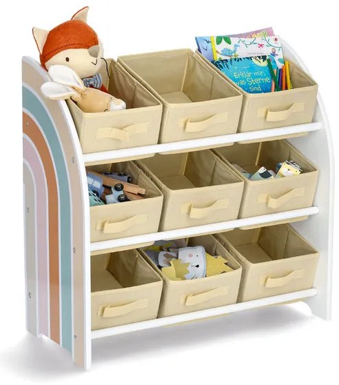 Dětský regál, organizér na hračky s 9 látkovými boxy, RAINBOW