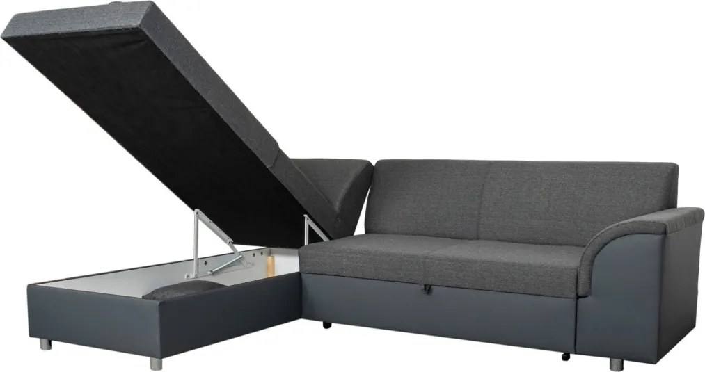 Rohová sedacia súprava Bernett, antracitová ekokoža/sivá tkanina, ľavý roh