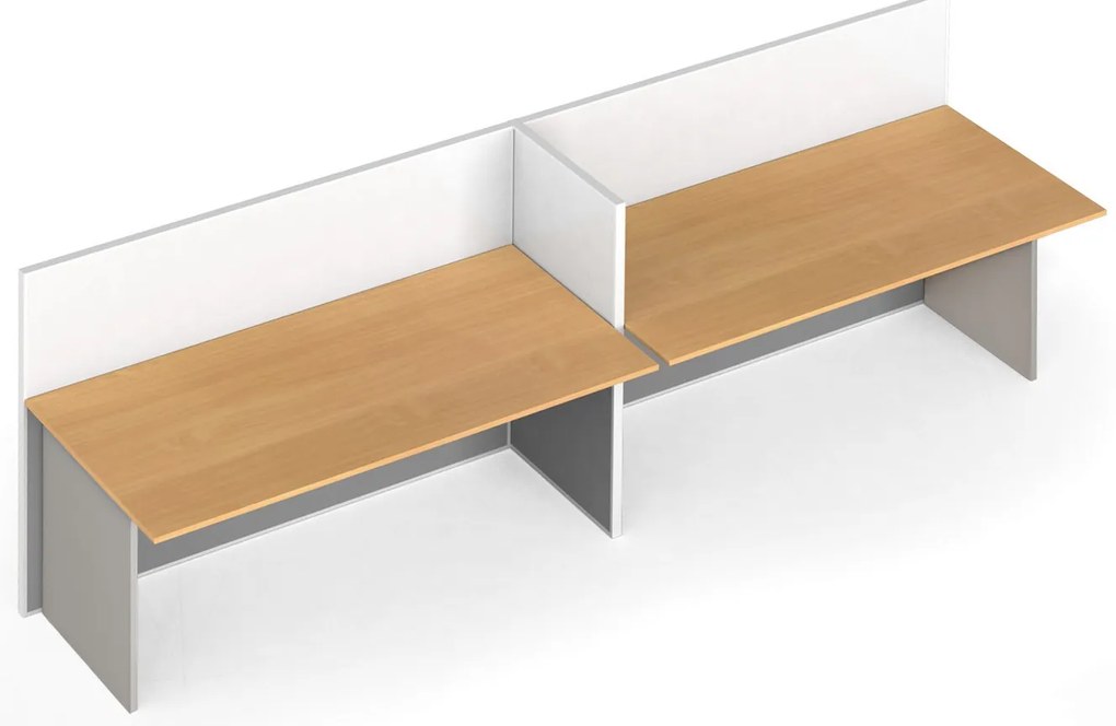 Kancelársky stôl PRIMO s paravánom, 2 miesta, magnetická tabuľa, sivá/buk