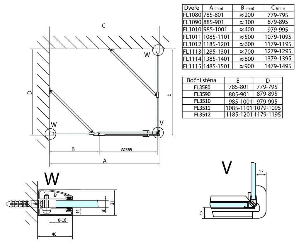 Polysan Polysan, FORTIS LINE sprchové dvere 1000mm, číre sklo, ľavé, FL1010L