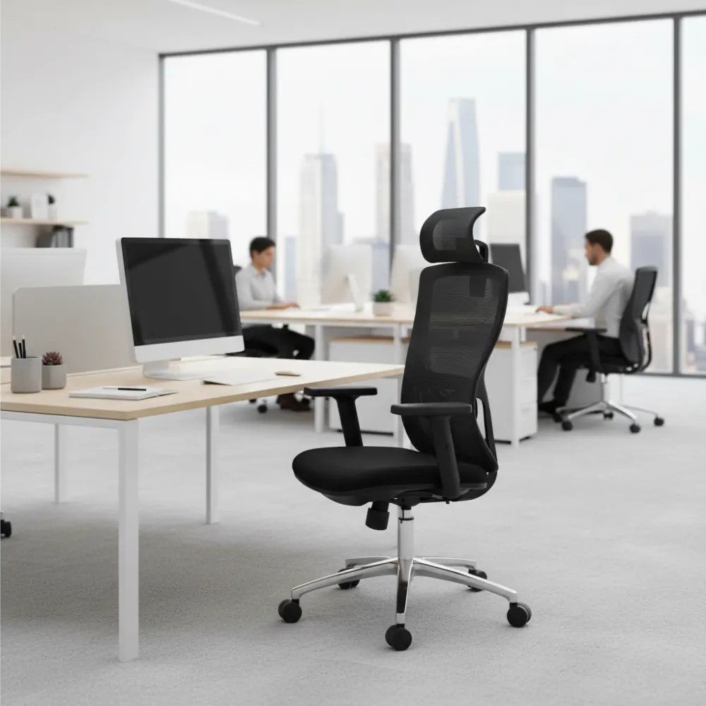 Kancelárska ergonomická stolička Neoseat TASCO — sieť / látka, čierna, nosnosť 150 kg
