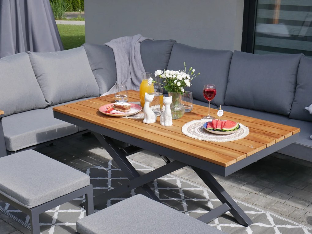 CH Rohová súprava hliníkového nábytku a teakového dreva