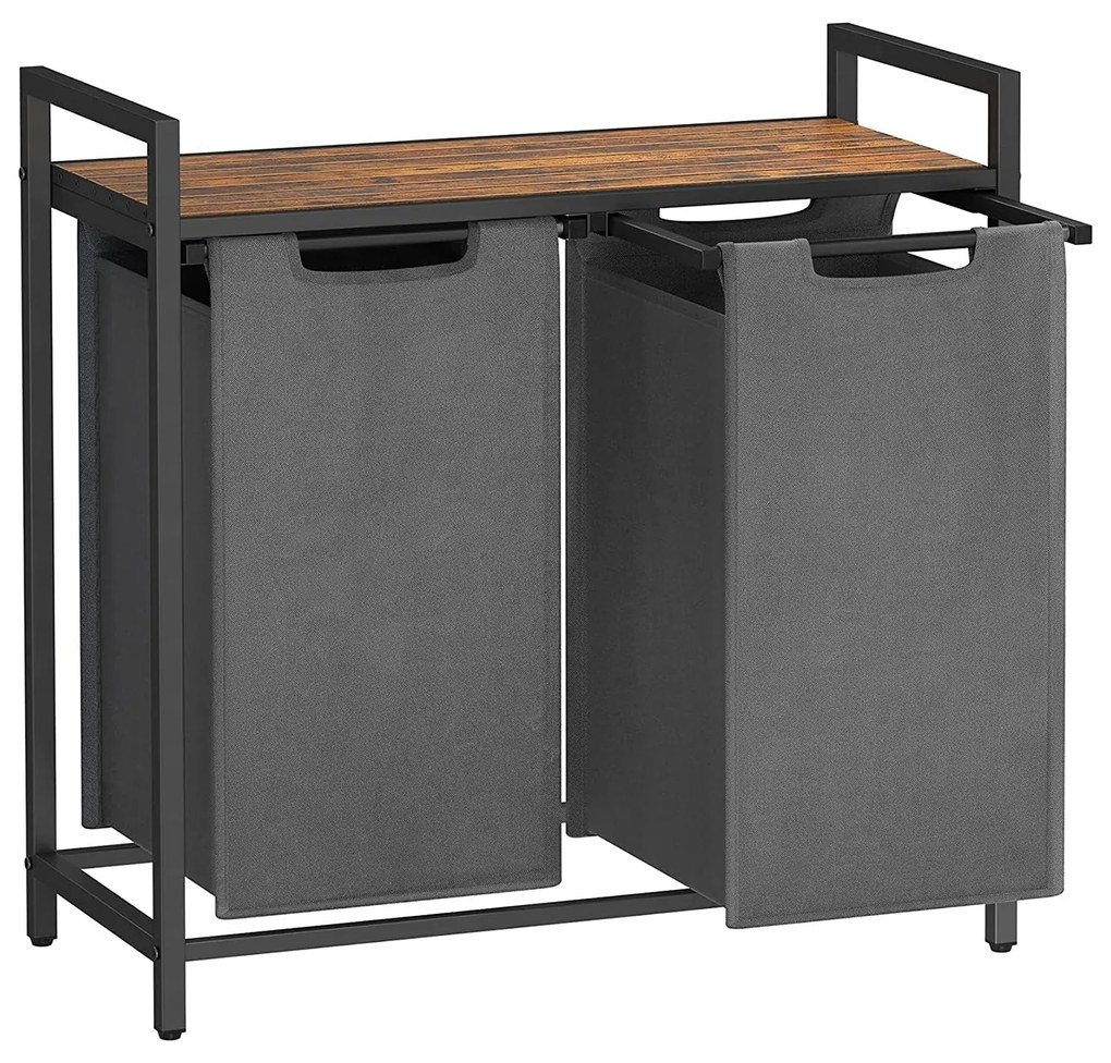 Kôš na bielizeň s 2 priehradkami, kôs na prádlo, 2 x 46 l, sivý