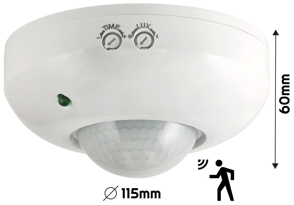 ECOLIGHT Infračervené stropné čidlo pohybu 300W 360 ° biele