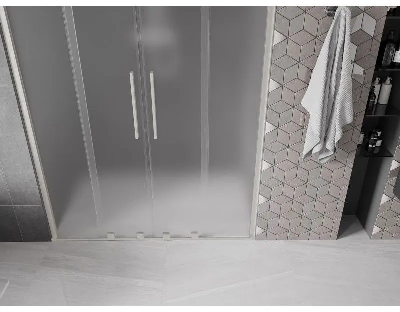 Mexen Velar Duo, posuvné sprchové dvere do otvoru 150 cm, 8mm sklo námraza, brúsená oceľ, 871-150-000-32-97