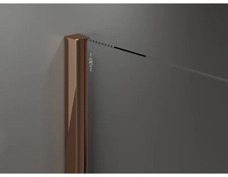 Mexen Velar, sprchová zástena s posuvnými dverami Walk-in 140 x 200 cm, 8mm šedé sklo, ružové zlato, 871-140-000-43-60
