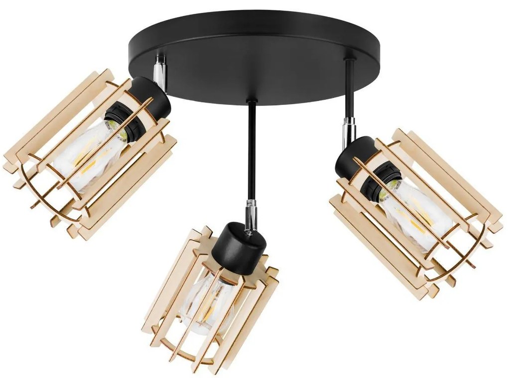 Stropné svietidlo Timber 7, 3x drevené tienidlo, orp