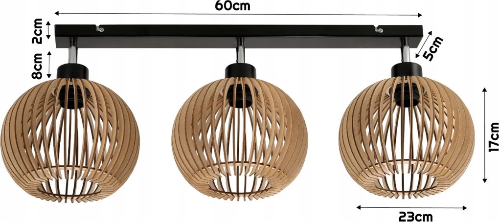 Stropné svietidlo LED luster nastaviteľný drevený 3xe27