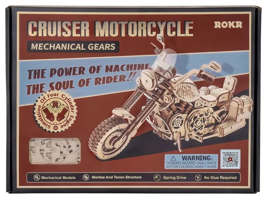 Robotime Drevené 3D mechanické puzzle Motorka Cruiser 420 ks
