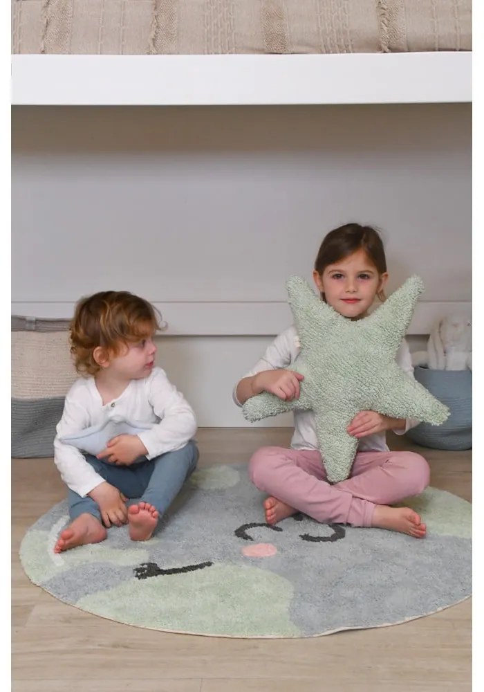 Modrý prateľný ručne tkaný bavlnený detský koberec ø100 cm Big Big World – Lorena Canals