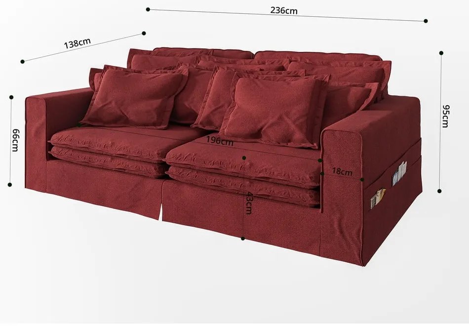 Červená pohovka 236 cm Nora – Ropez