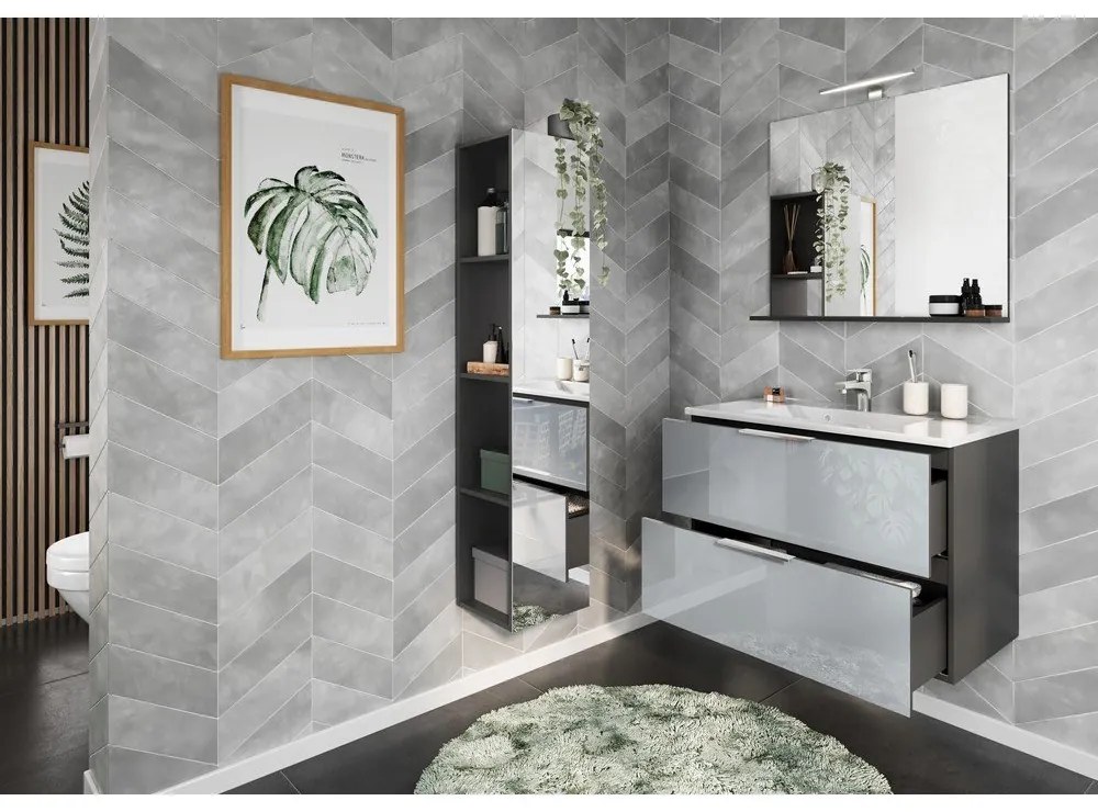 Sivá vysoká závesná kúpeľňová skrinka 36x93 cm Vasio – Germania