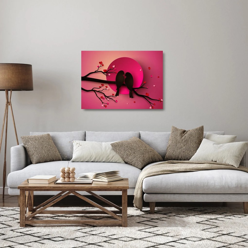 Sklenený obraz - Zamilované vtáčiky (70x50 cm)