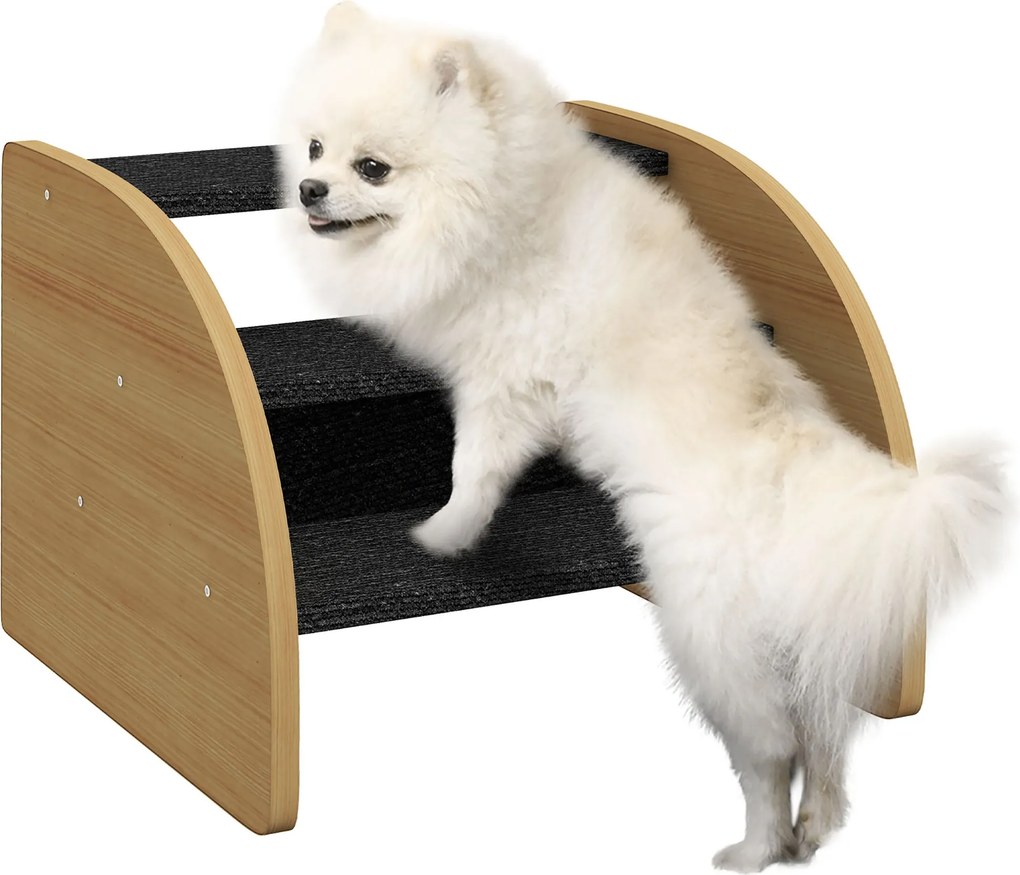PawHut Pet Stairs 3 Kroky 30 cm Vysoké Psie Schody so Stranovou Stenou, Psí Rampy pre Malé Psy, Pomoc pri Vstupe na Posteľ, Gauč a Auto, Dub | Aosom