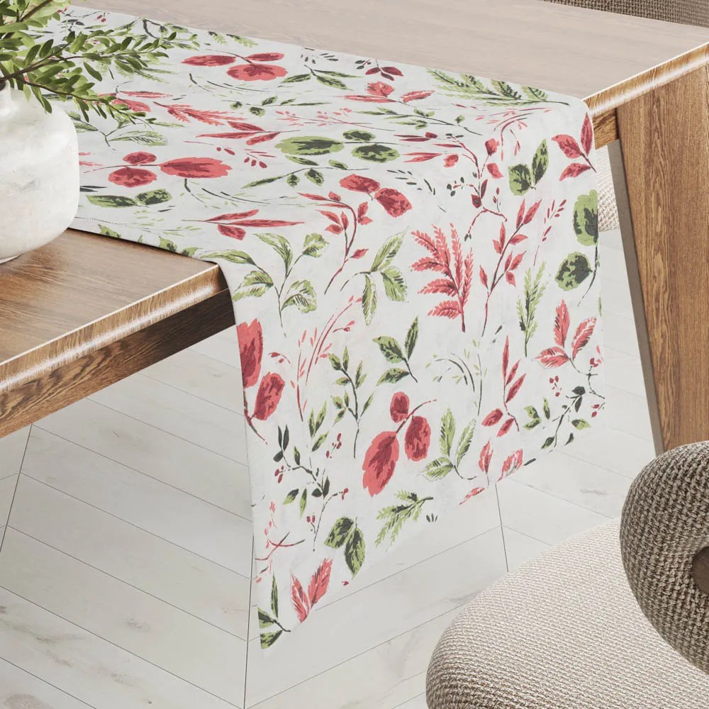 Biante Dekoračný behúň na stôl Leona LN-138 Červené a zelené lístky 20x120 cm