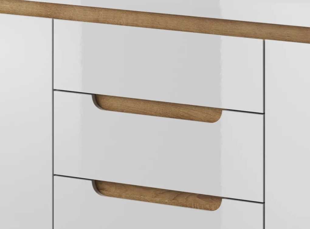 Široká komoda Nordi, dub riviéra/biela lesk