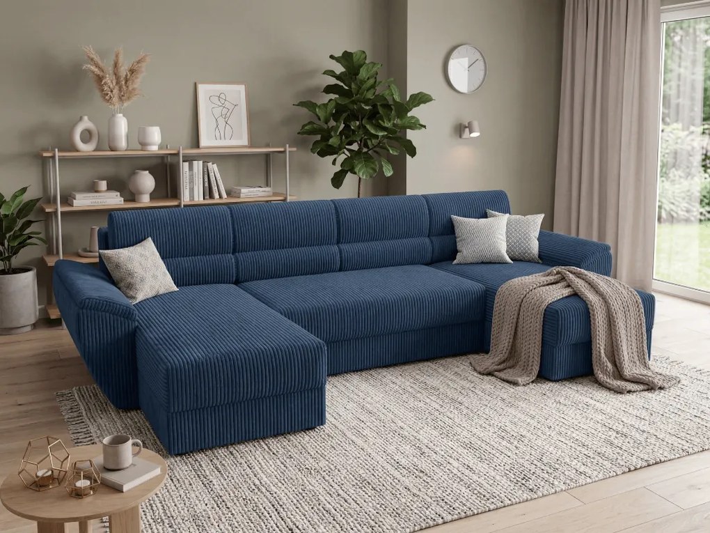 Rozkladacia sedacia súprava do U TAVERO 321x140 cm, tmavomodrá