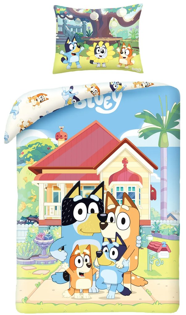 DETSKÉ BAVLNENÉ OBLIEČKY BLUEY 140X200 CM, 1KS 70X90 CM VZOROVANÉ
