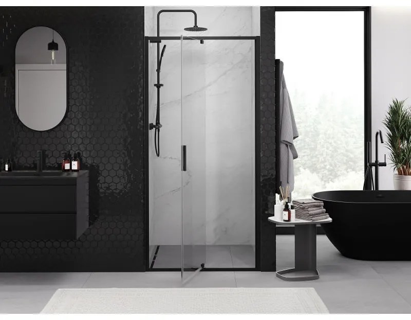 Mexen Exo, 1-krídlové dvere do otvoru 90x200 cm, 6mm číre sklo, čierny profil, 819-090-000-70-00