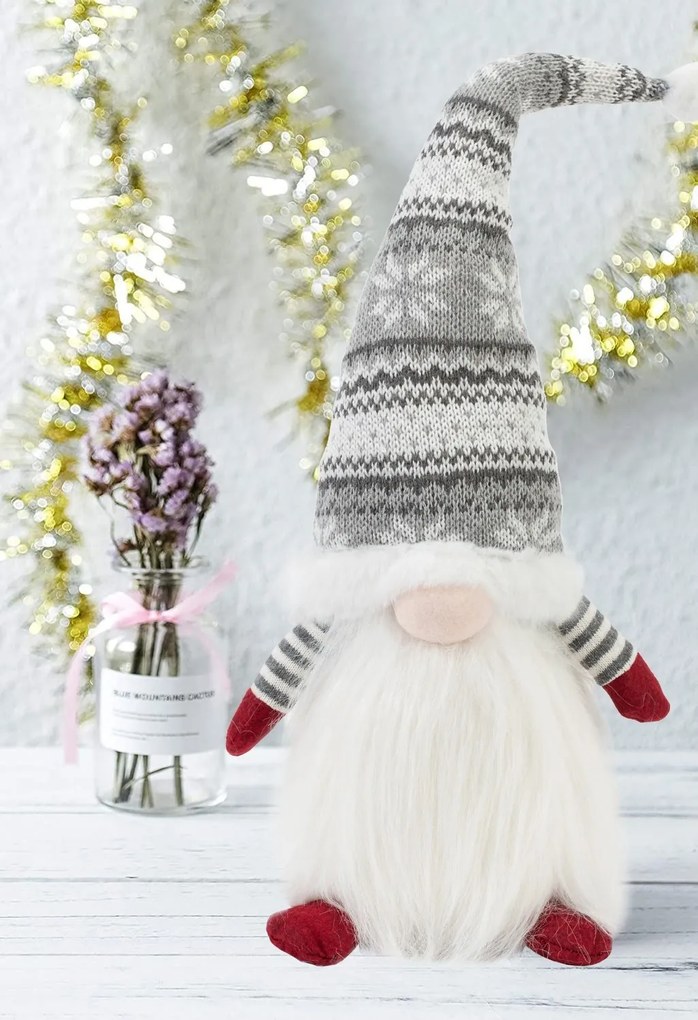 Vianočný škriatok ELF 0623 - 48 cm sivý/biely