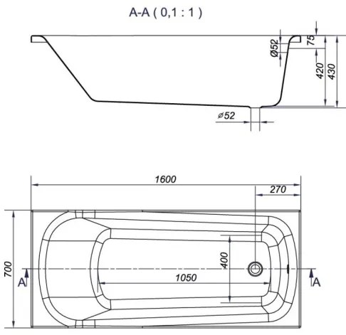 Cersanit Nao, akrylátová vaňa 160x70cm + nožičky, biela, S301-243