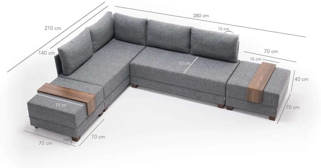 Rohová pohovka Fly šedá II ľavá