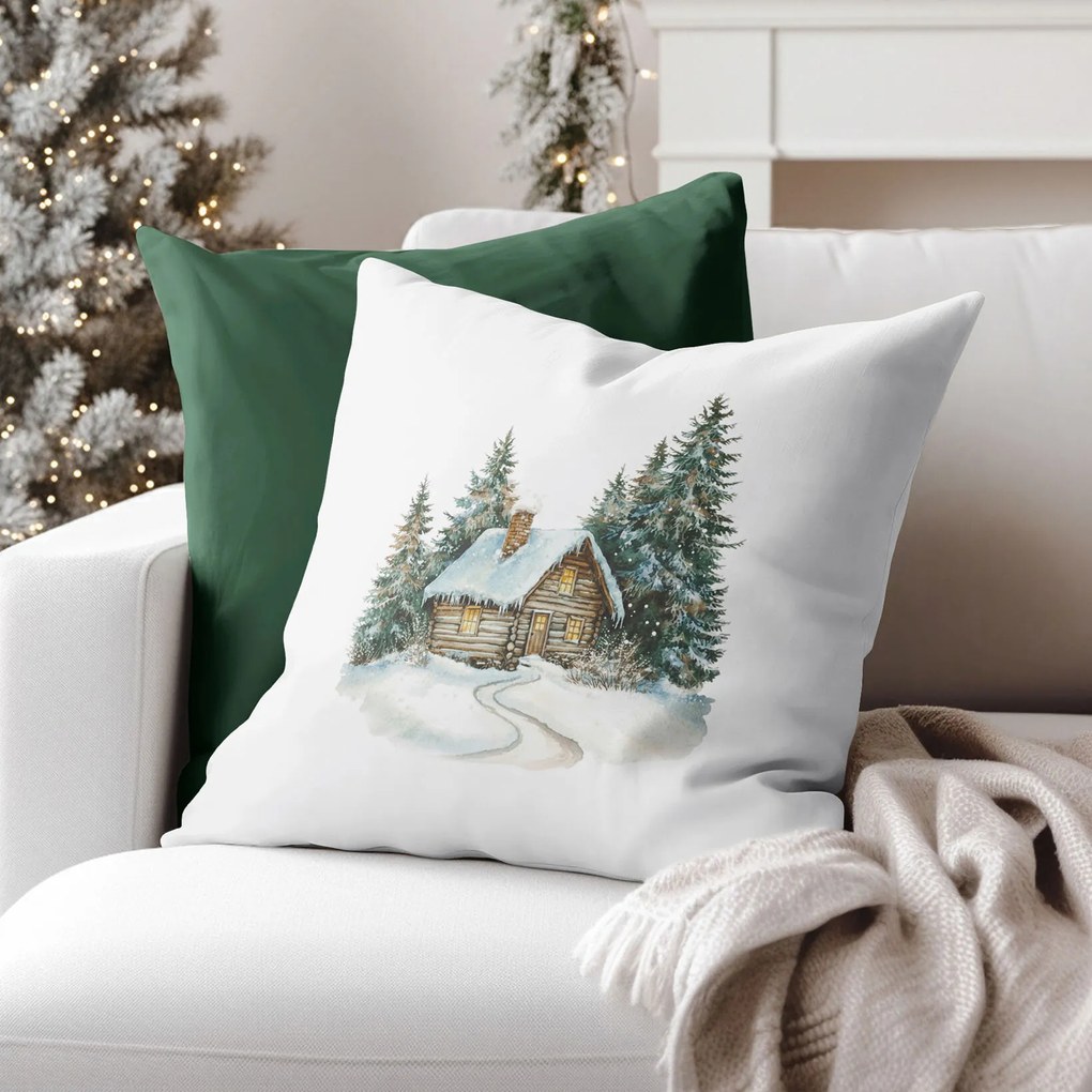 Goldea vianočná dekoračná obliečka na vankúš - zimná chalúpka 45 x 45 cm
