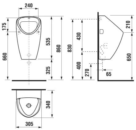 JIKA H8430600000001 - Pisoár GOLEM, zadný odpad, vnútorný prívod, keramika/biela