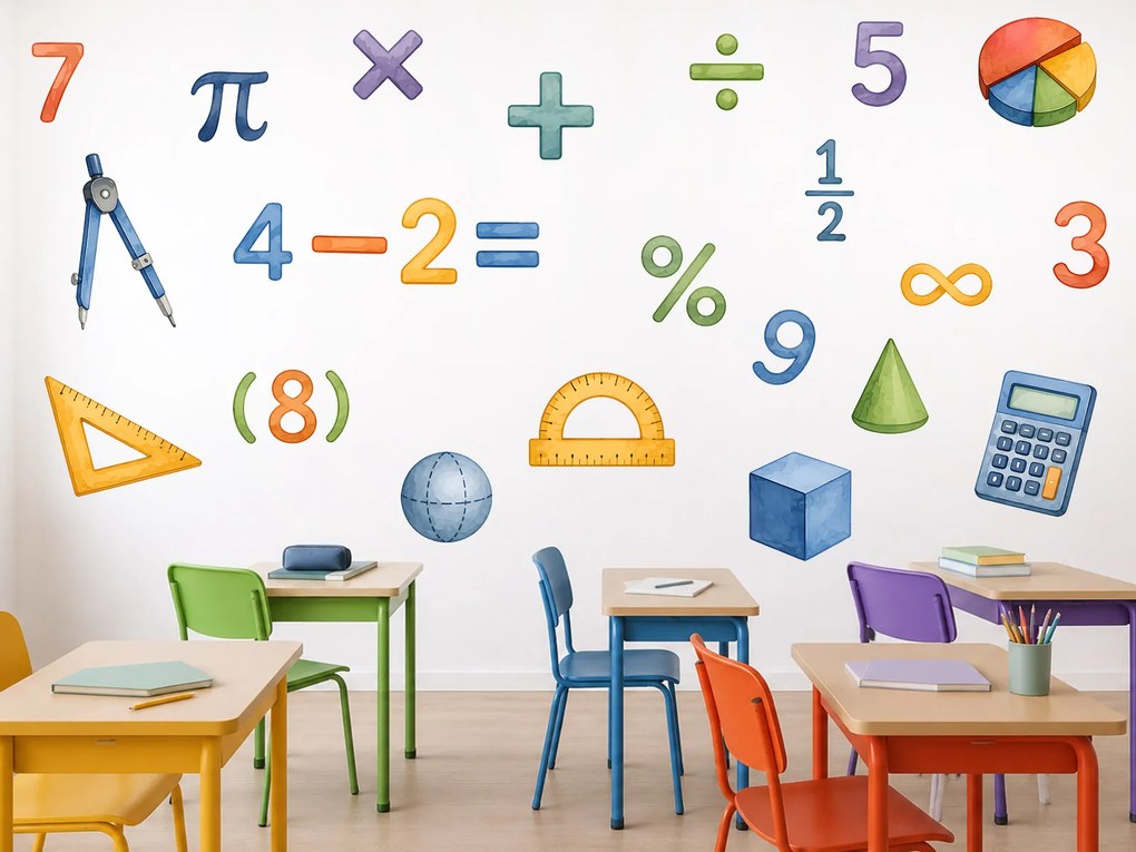 Škola matematika nálepky na stenu do učebne list 75 x 57 cm