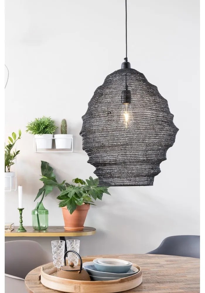 Čierne závesné svietidlo White Label Lena, ø 48 cm