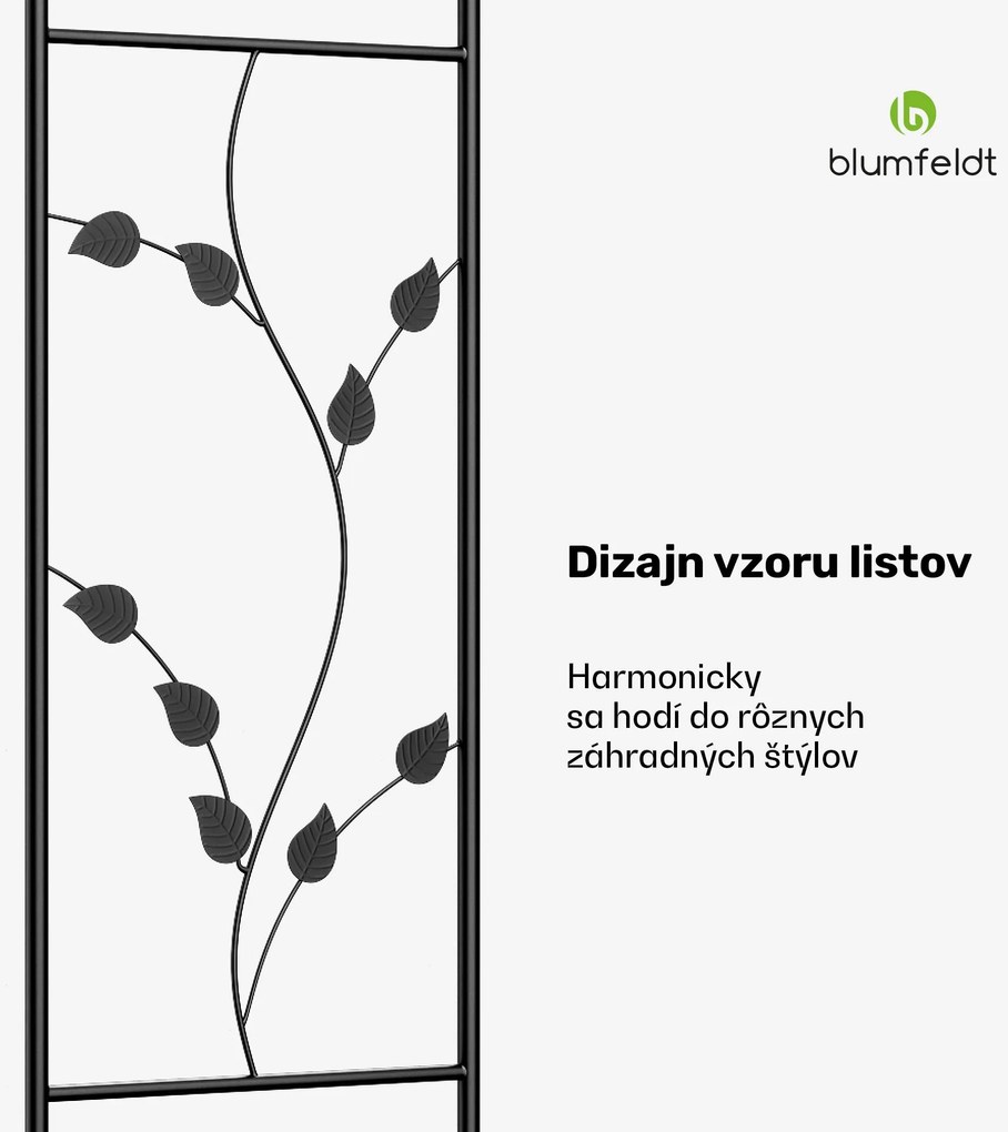 Blumfeldt FloraBelle Curve oblúk, ozdobné vzory listov, odolný voči poveternostným vplyvom, pomôcka na popínanie