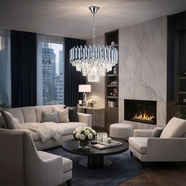 Brilagi – závesný luster na reťazi ECLIPSE 5×E14/10W/230V, pr. 38 cm, strieborný