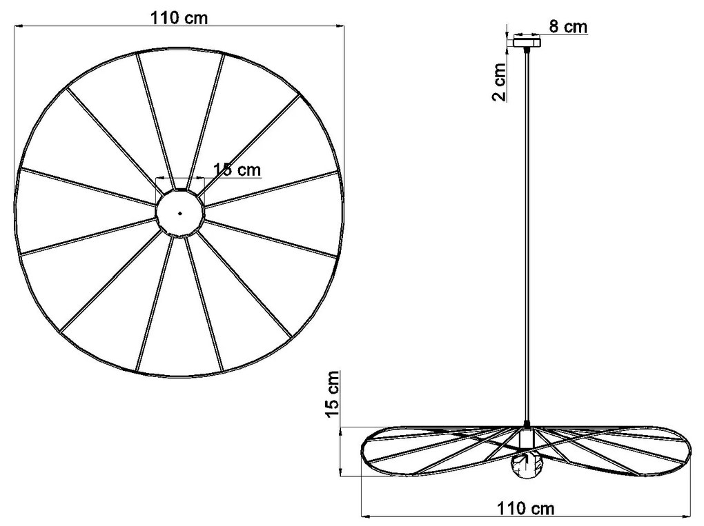 Závesné svietidlo Eskola, 1x čierne Drôt || Kovené tienidlo, (fi 110 cm)