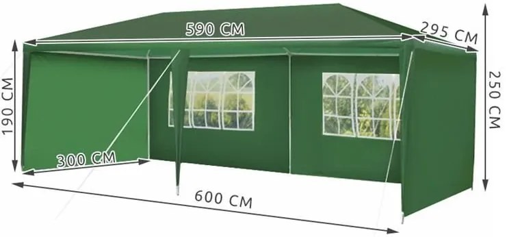Malatec Záhradné párty stan 3 x 6 m + 6 bočných stien, zelený, 5519