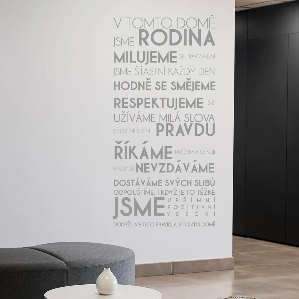 Veselá Stena Samolepka V tomto dome Farba: oranžová, Veľkosť: 80 x 166 cm