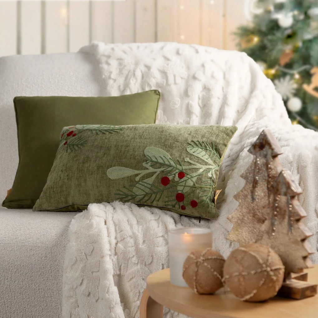 VIANOČNÁ DEKORAČNÁ OBLIEČKA NA VANKÚŠ TWIG 30X50 CM ZELENÁ