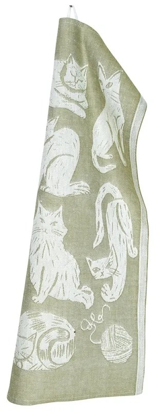 Ľanová utierka Kissanpäivät 46x70, olivovo-biela