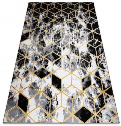Koberec GLOSS 409A 82 3D kocka - čierny, zlatý, sivý