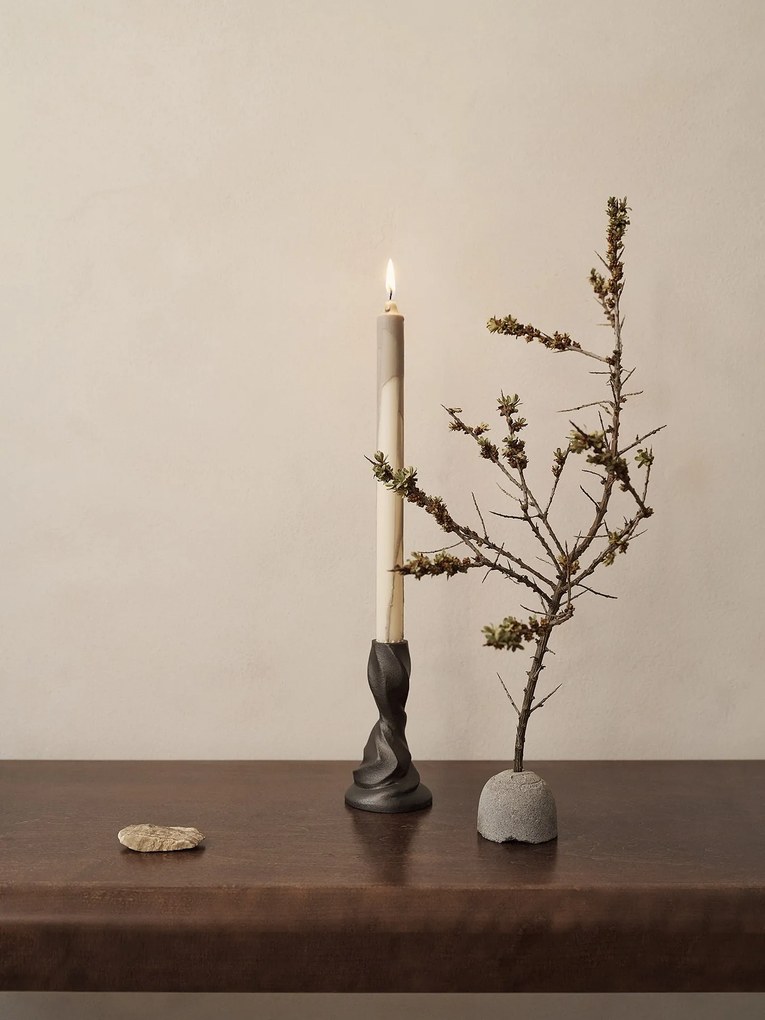 ferm LIVING Kónická sviečka DRYP 30 cm, sada 2 ks, teple šedá