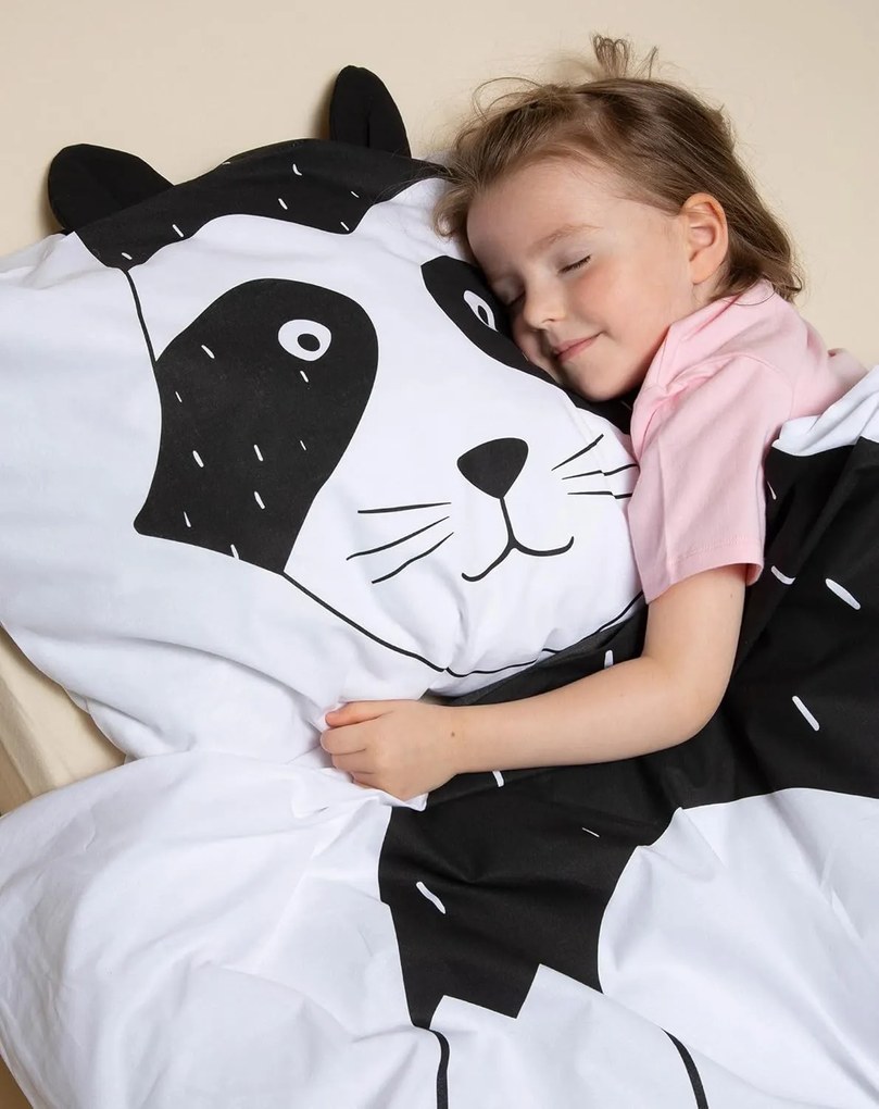 Bavlnené obliečky do postieľky RACCOON čierno-biele Rozmer obliečky: 40 x 60 cm | 100 x 135 cm